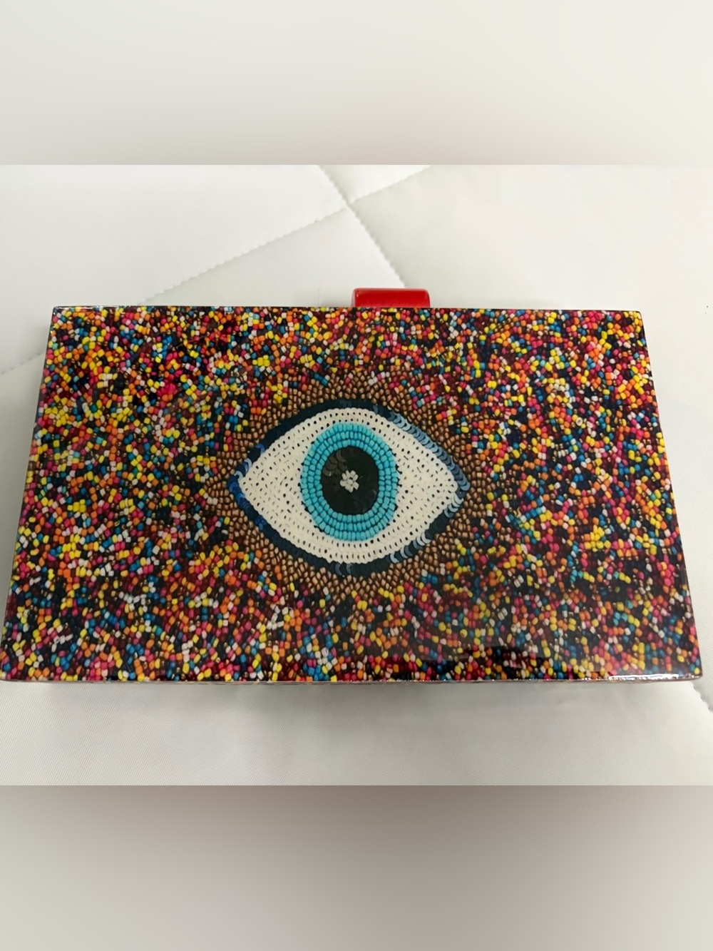 Beaded Eye Clutch with Multicolor Confetti Design